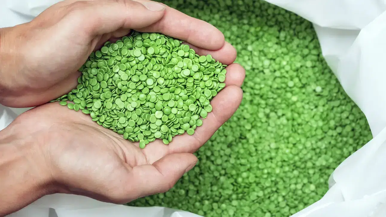 Hands made from recycled plastic pellets